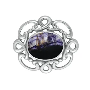 Sterling Silver Blue John Twisted Rope Edge Brooch