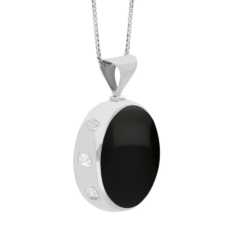 Sterling Silver Blue John Whitby Jet Queens Jubilee Hallmark Double Sided Round Necklace D