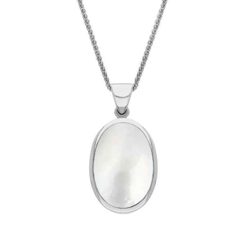 Sterling Silver Blue John White Mother Of Pearl Small Double Sided Fob Necklace