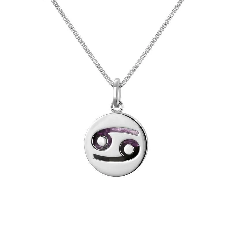 Sterling Silver Blue John  Zodiac Cancer Round Necklace