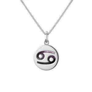 Sterling Silver Blue John  Zodiac Cancer Round Necklace