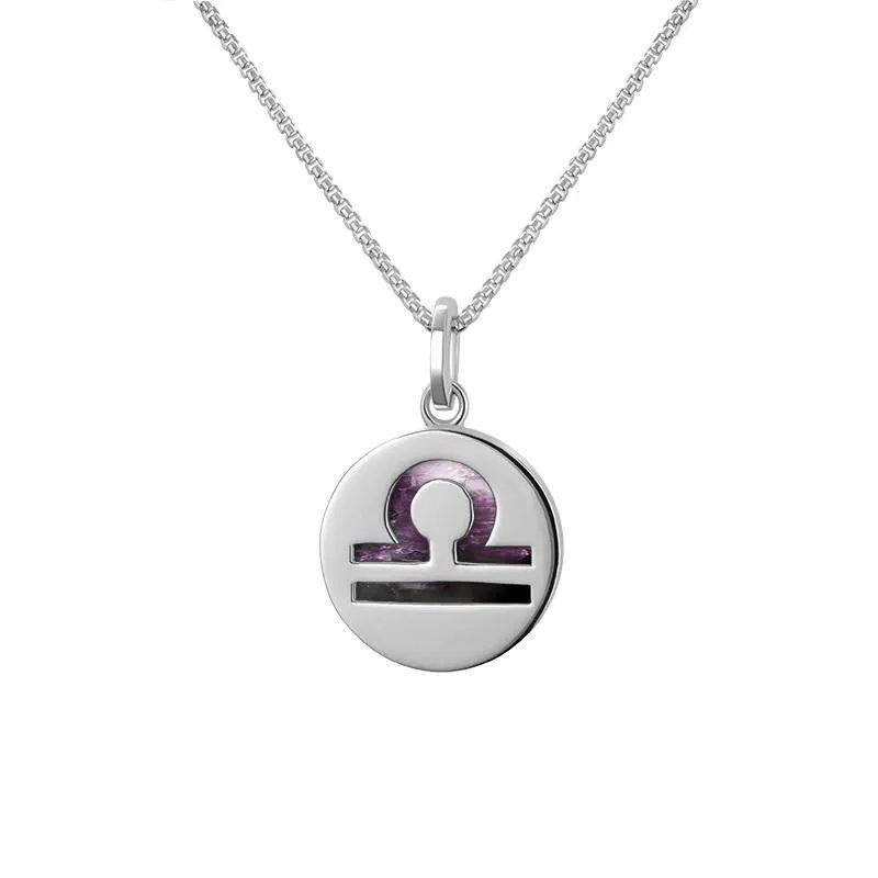 Sterling Silver Blue John  Zodiac Libra Round Necklace
