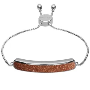 Sterling Silver Brown Goldstone Lineaire Long Bracelet