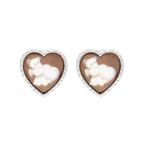 Sterling Silver Cameo Heart Teddy Stud Earrings D