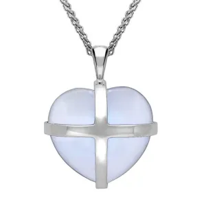 Sterling Silver Chalcedony Medium Cross Heart Necklace
