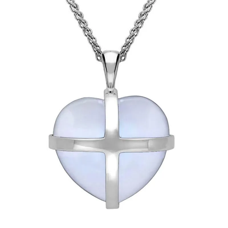 Sterling Silver Chalcedony Medium Cross Heart Necklace
