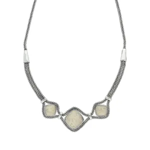 Sterling Silver Coquina Foxtail Three Stone Cushion Necklace