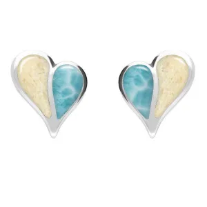 Sterling Silver Coquina Larimar Split Heart Stud Earrings