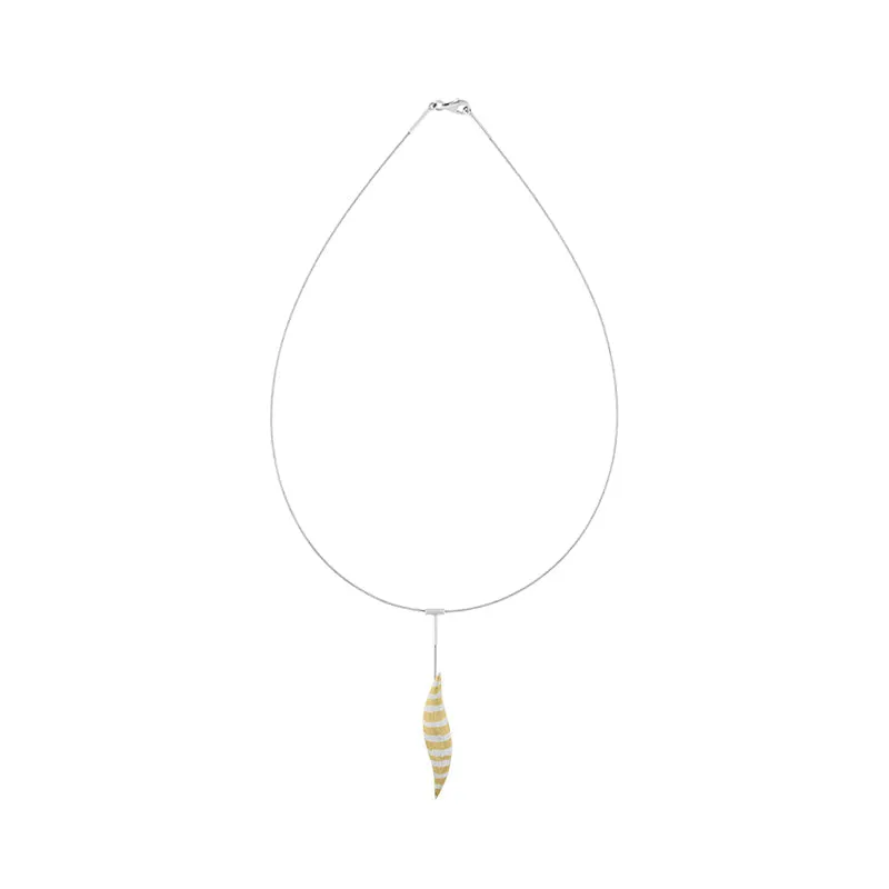 Sterling Silver Curved Long Leaf Dropper Necklace D