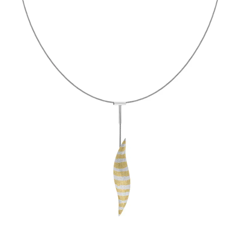 Sterling Silver Curved Long Leaf Dropper Necklace D