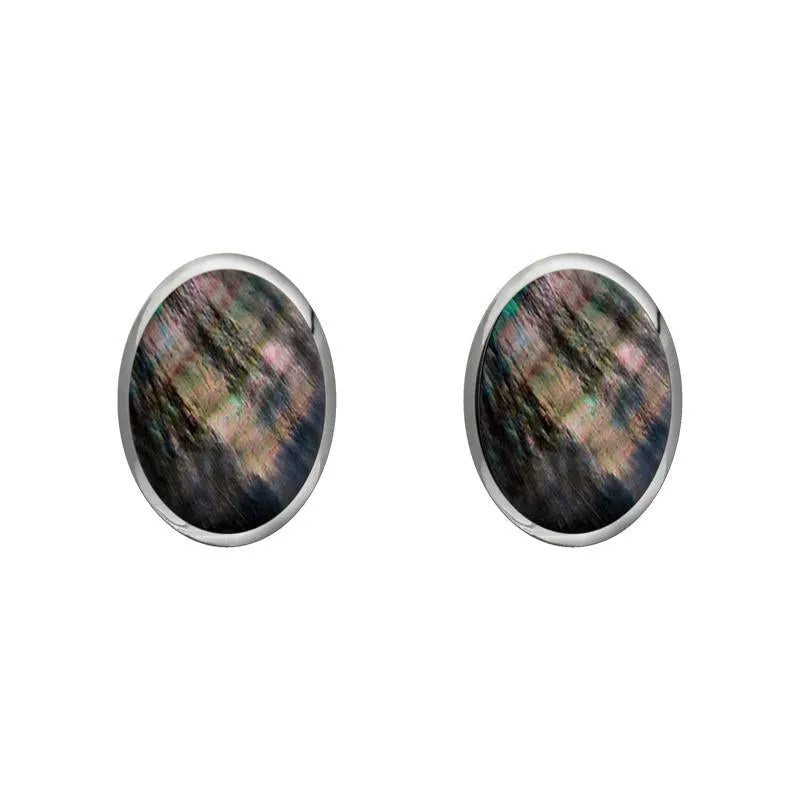 Sterling Silver Dark Mother of Pearl 7 x 5mm Classic Small Oval Stud Earrings