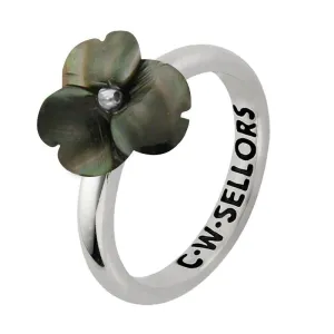 Sterling Silver Dark Mother of Pearl Tuberose 10mm Clover Ring