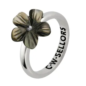 Sterling Silver Dark Mother of Pearl Tuberose 12mm Pansy Ring
