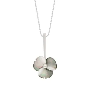 Sterling Silver Dark Mother of Pearl Tuberose 15mm Clover Necklace