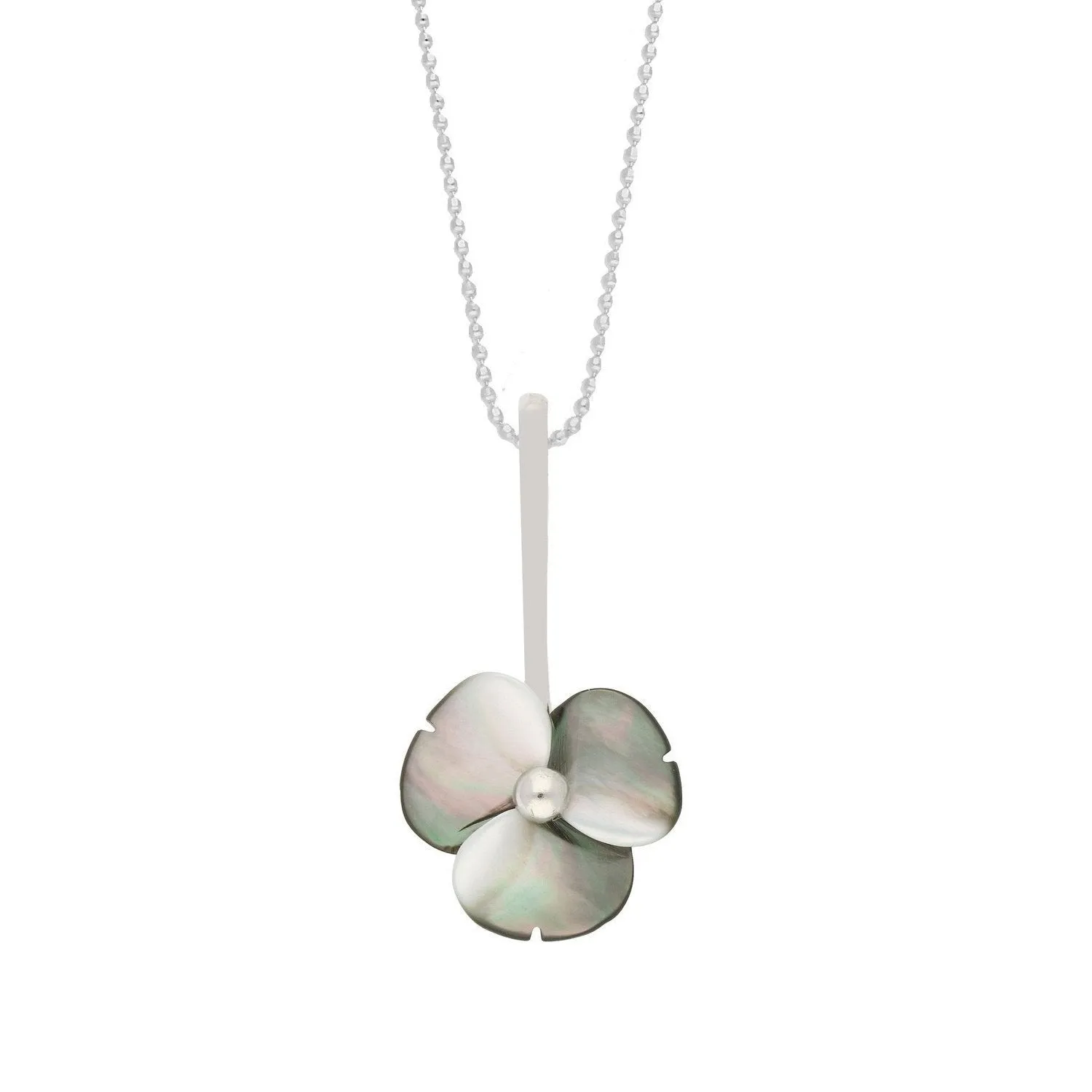 Sterling Silver Dark Mother of Pearl Tuberose 15mm Clover Necklace