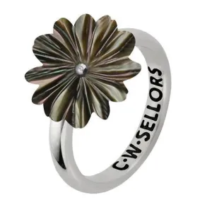Sterling Silver Dark Mother of Pearl Tuberose 15mm Daisy Ring