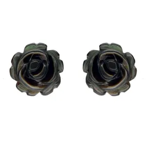 Sterling Silver Dark Mother of Pearl Tuberose 8mm Rose Stud Earrings