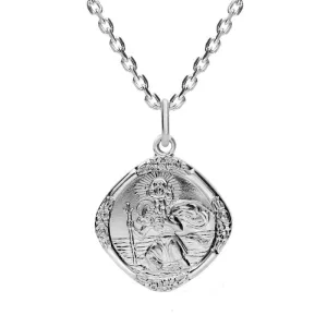 Sterling Silver Double Sided Saint Christopher Necklace