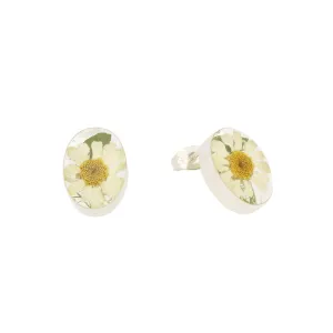 Sterling Silver Floral Daisy Oval Stud Earrings