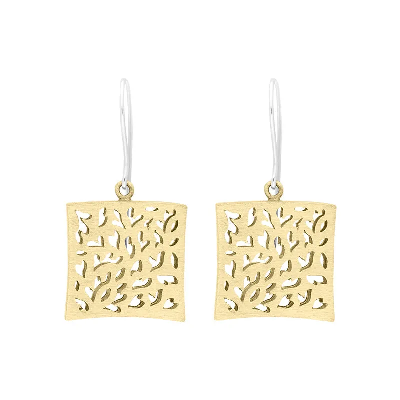 Sterling Silver Gold Plated Square Cut Out Earrings D