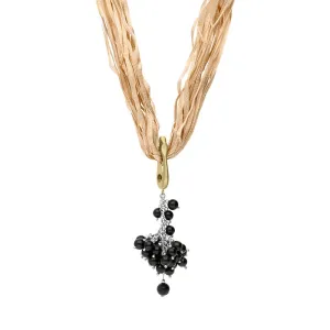 Sterling Silver Gold Plated Whitby Jet Bead Multi-Silk Cord Necklace D