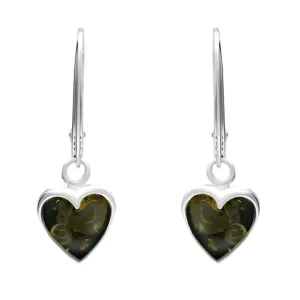 Sterling Silver Green Amber Heart Hook Earrings
