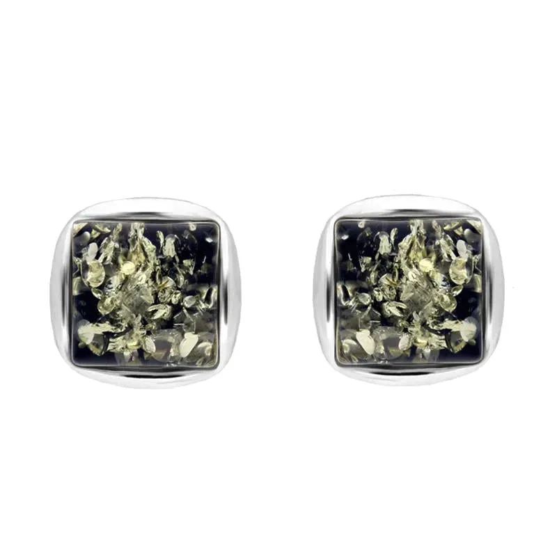Sterling Silver Green Amber Square Stud Earrings