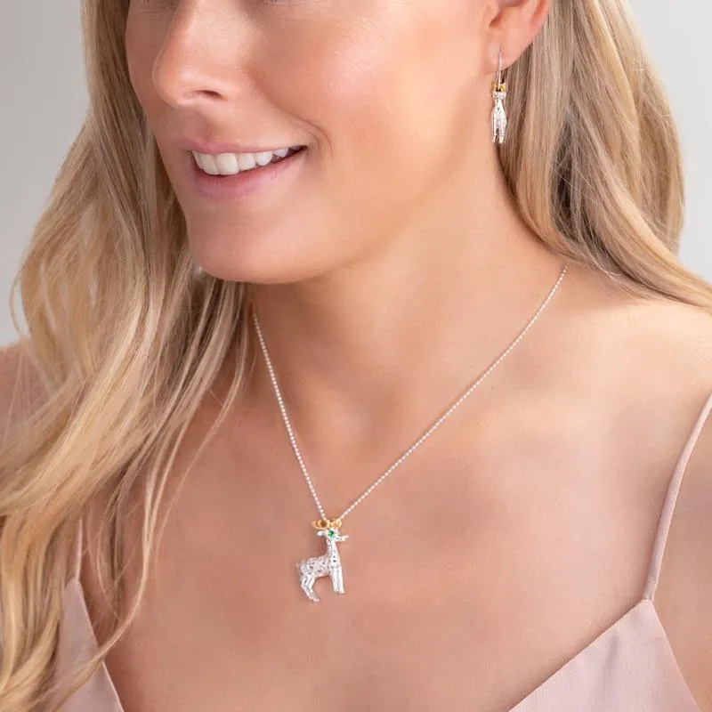 Sterling Silver Green Zirconia Small Reindeer Necklace
