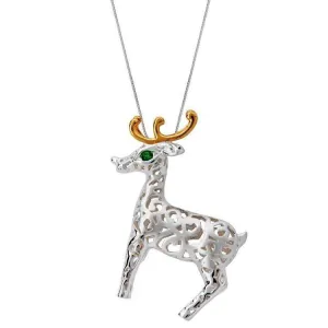 Sterling Silver Green Zirconia Small Reindeer Necklace