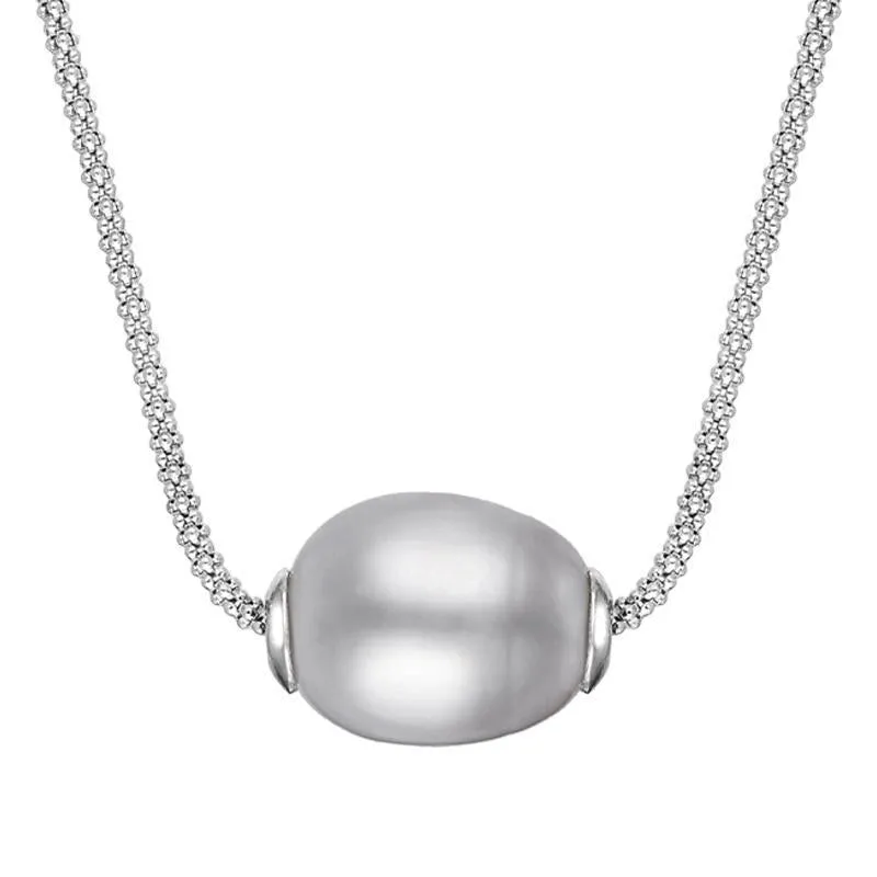 Sterling Silver Grey Baroque  Single Pearl Bead Necklace