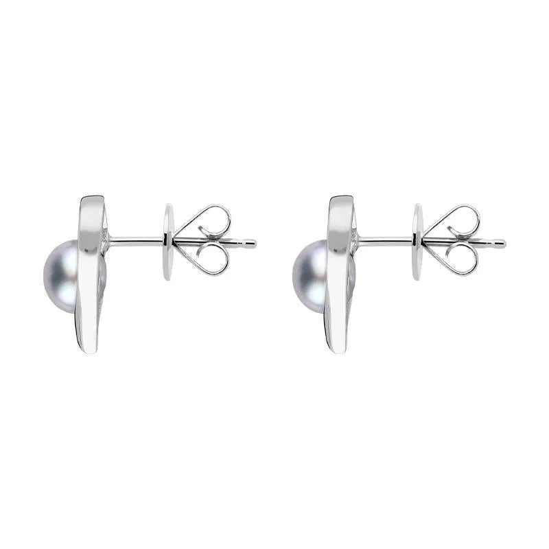 Sterling Silver Grey Pearl Open Heart Stud Earrings