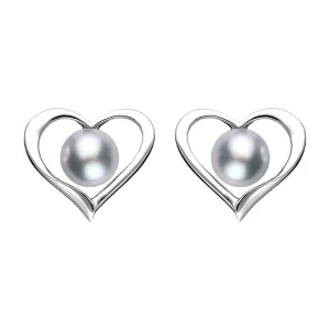 Sterling Silver Grey Pearl Open Heart Stud Earrings