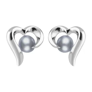 Sterling Silver Grey Pearl Twisted Open Heart Stud Earrings