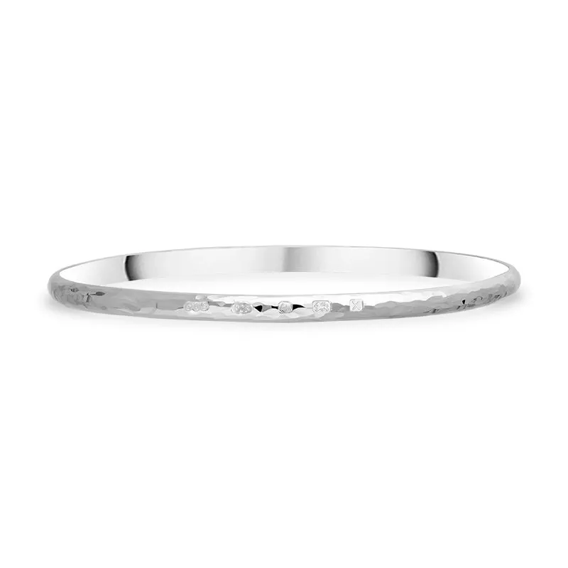 Sterling Silver Hallmark 4mm Hammered Bangle