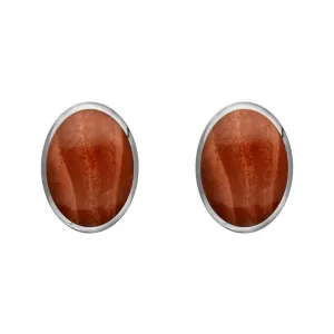 Sterling Silver Jasper 8 x 6mm Classic Medium Oval Stud Earrings
