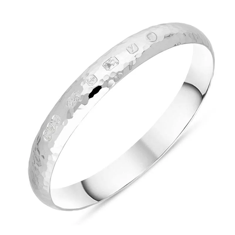 Sterling Silver King's Coronation Hallmark 10mm Hammered Bangle D