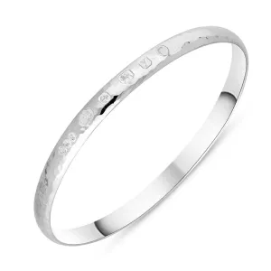 Sterling Silver King's Coronation Hallmark 6mm Hammered Bangle D