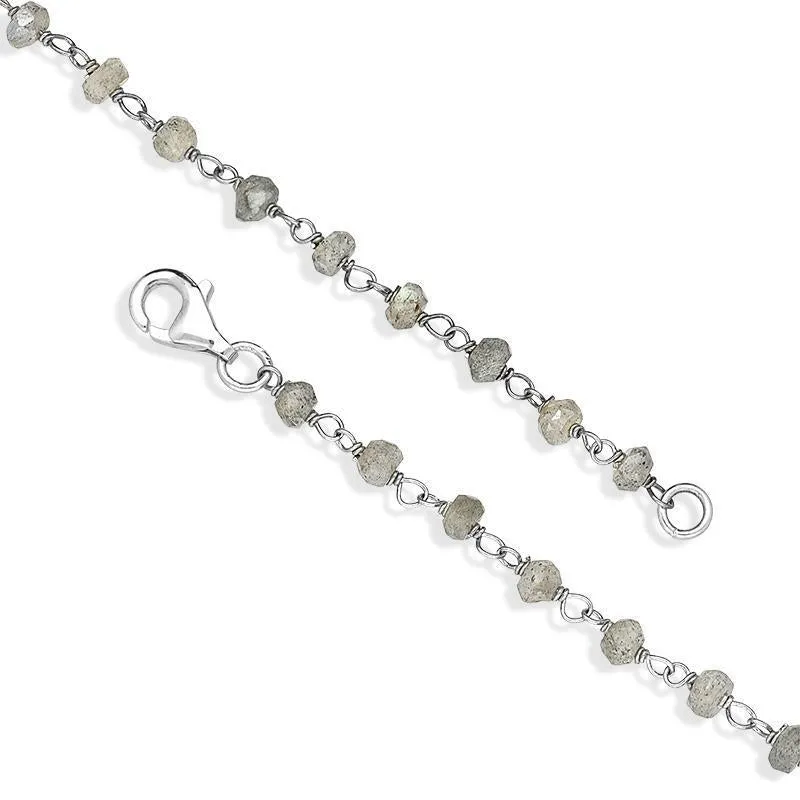 Sterling Silver Labradorite 4mm Bead Chain Link Necklace