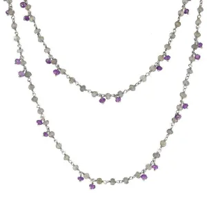 Sterling Silver Labradorite Amethyst 4mm Bead Chain Link Necklace
