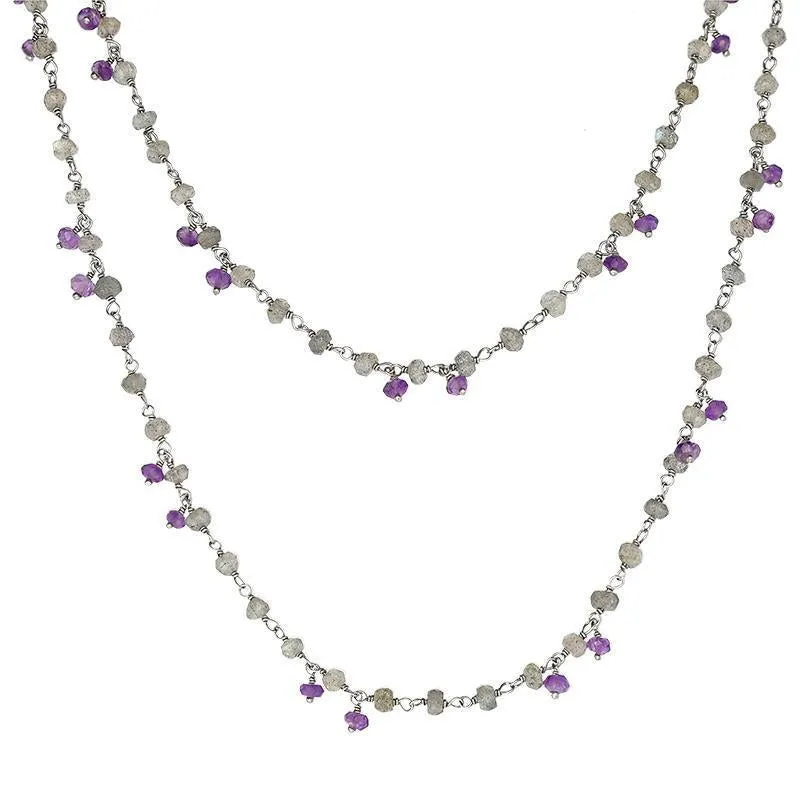 Sterling Silver Labradorite Amethyst 4mm Bead Chain Link Necklace