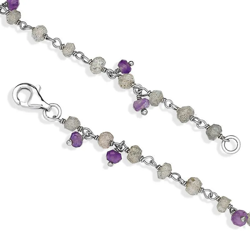 Sterling Silver Labradorite Amethyst 4mm Bead Chain Link Necklace