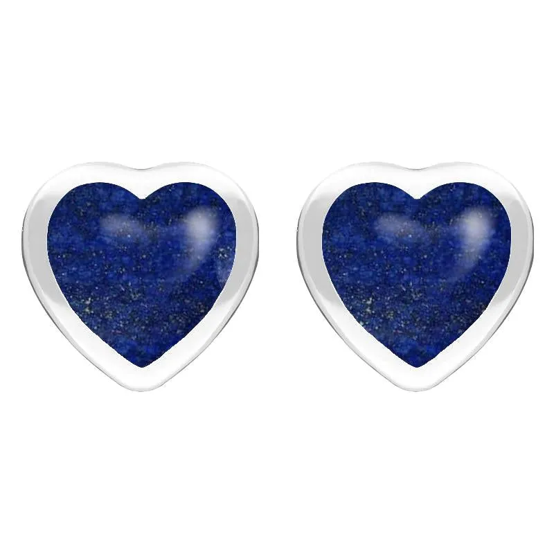 Sterling Silver Lapis Lazuli Large Framed Heart Stud Earrings