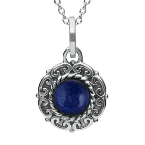 Sterling Silver Lapis Lazuli Rope Edge Beaded Necklace