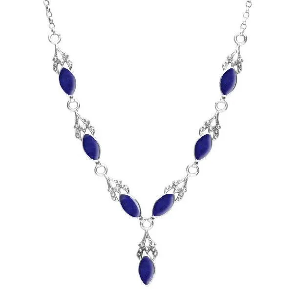 Sterling Silver Lapis Lazuli Seven Stone Marquise Necklace