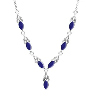 Sterling Silver Lapis Lazuli Seven Stone Marquise Necklace