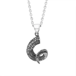 Sterling Silver Large Krampus Horn Pendant Necklace