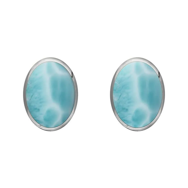 Sterling Silver Larimar 8 x 6mm Classic Medium Oval Stud Earrings