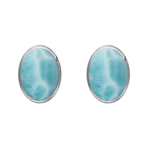 Sterling Silver Larimar 8 x 6mm Classic Medium Oval Stud Earrings