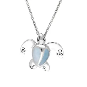 Sterling Silver Larimar Tiny Two Stone Turtle Necklace