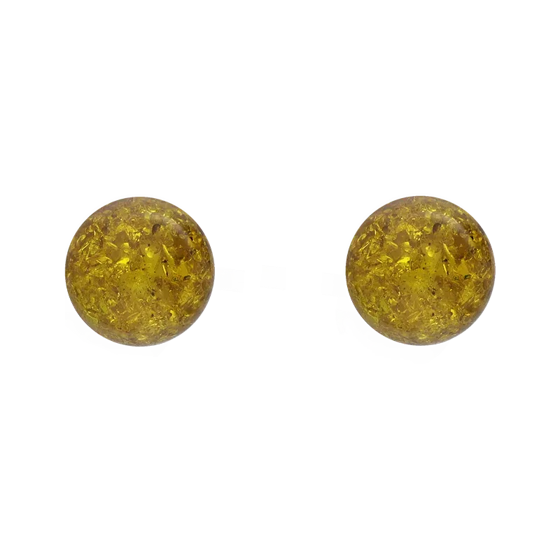 Sterling Silver Lemon Amber 6mm Ball Stud Earrings